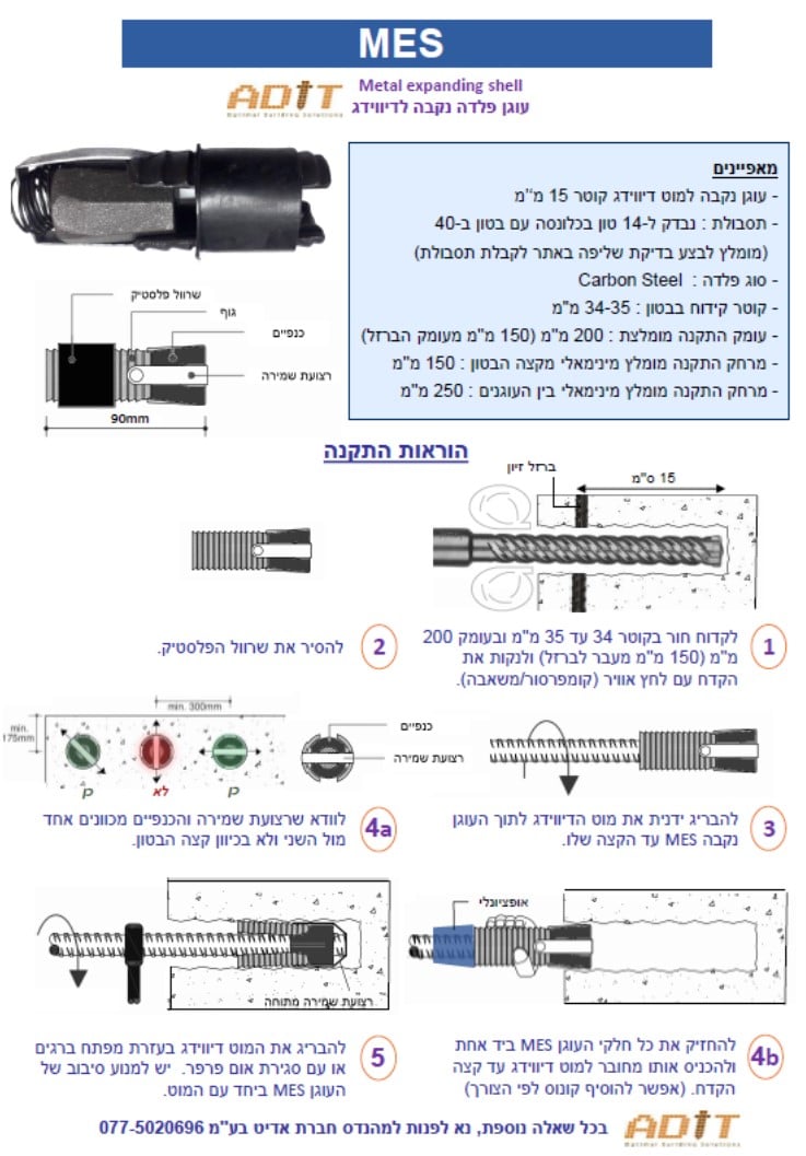 נתונים טניים ל-MES עוגן פלדה נקבה לדיווידג